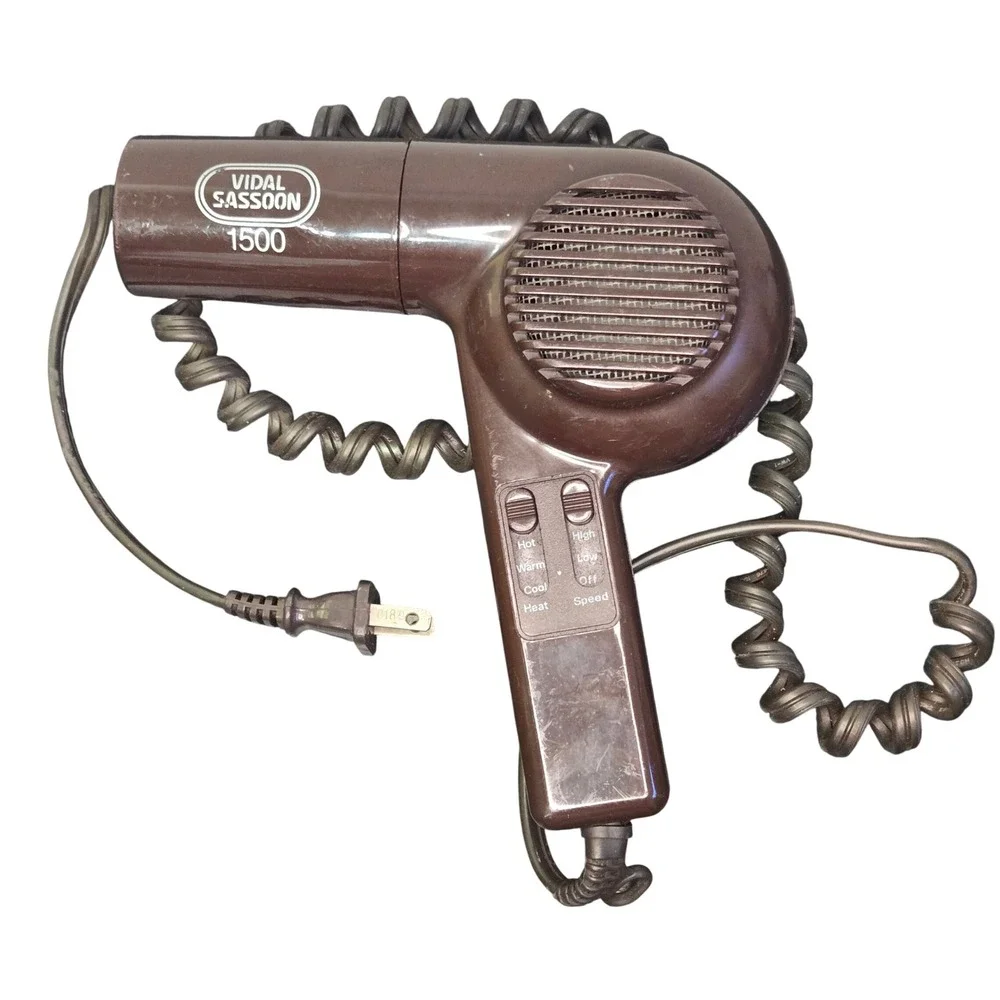 Vidal Sassoon 1500 Vintage Hair Dryer Brown Model VS 203 1500W Coiled Cord